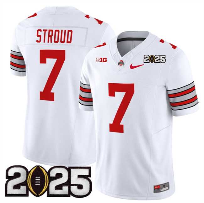 Mens Ohio State Buckeyes #7 C.J. Stroud White 2025 CFP Final Patch F.U.S.E. Vapor Limited Stitched Football Jersey->ohio state buckeyes->NCAA Jersey